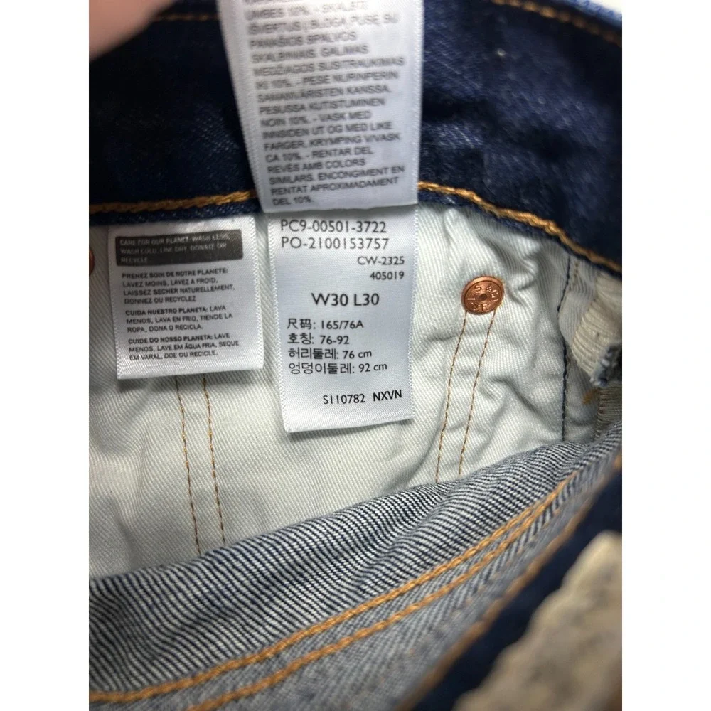 Levi's 501 Selvedge Straight Leg Jeans Mens 30x30 Navy Blue Button Fly (28x28)